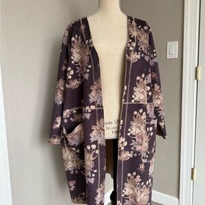 Chelsea & Theodore Faux Suede Duster  Size 3X  brown floral print stretch